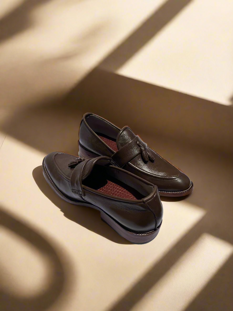 BROWN LEATHER TASSEL LOAFERS