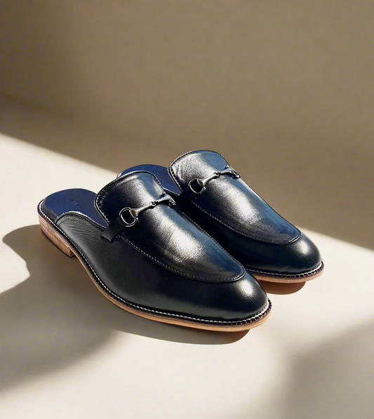 BLACK LEATHER MULES