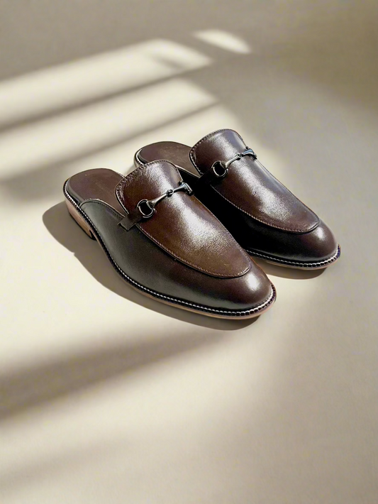 BROWN LEATHER MULES