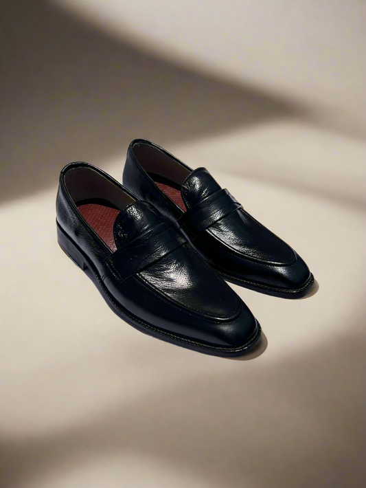 BLACK LEATHER PENNY LOAFERS
