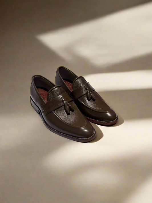 BROWN LEATHER TASSEL LOAFERS